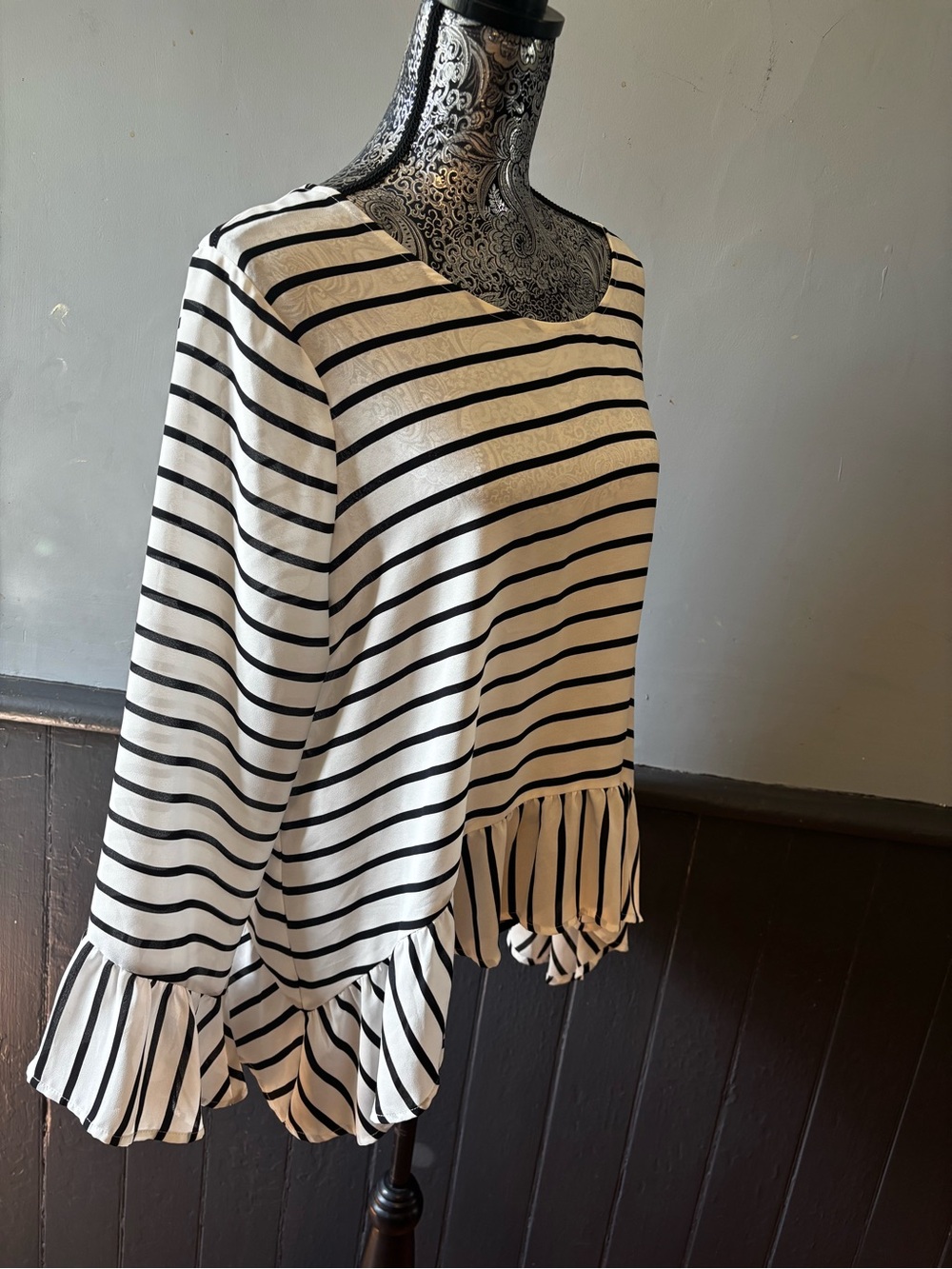 a.n.a Black & White Striped Ruffle-Hem Tunic - Picture 6 of 8